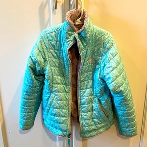 Great condition The North Face girl’s jacket grey reversible lining size small